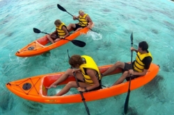 large VUE3  CANOE DOUBLE BOTTOM GLASS TRANSPARENT SEAT PADDLE 397CM X 74CM YELLOW balidiveshop 2